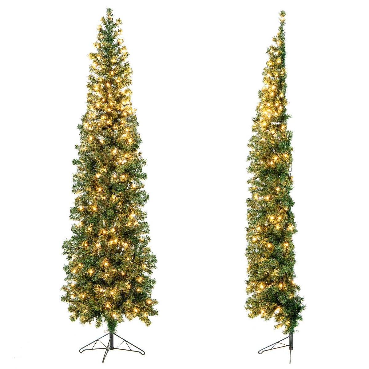Lucktree 7ft Prelit Half-Shape Christmas Tree, Space-Saving Slender Artificial Xmas Tree with 150 LED Lights - LucktreeUS