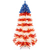 Lucktree 7.5 FT Pre-Lit Patriotic Artificial Christmas Tree, Flag-Themed Hinged Xmas Tree with 480 Warm White LED Lights