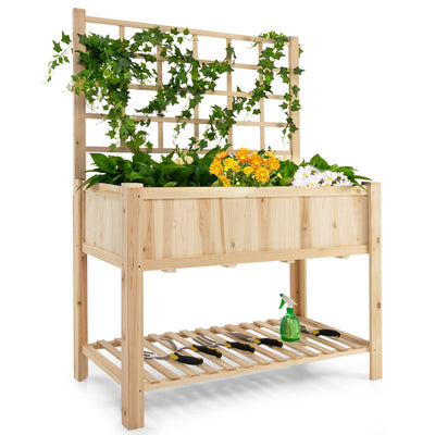 Lucktree Wood Planter with Trellis, Standing Raised Garden Bed