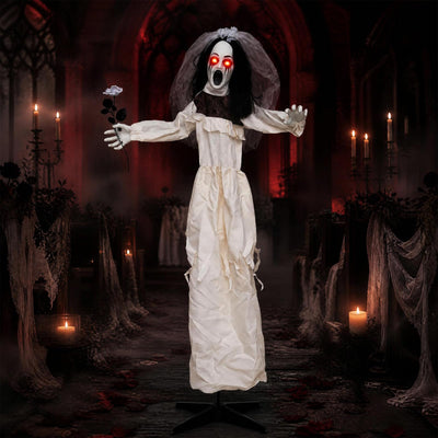 Lucktree 5.7 FT Halloween Standing Animatronics Ghost Bride with Flower