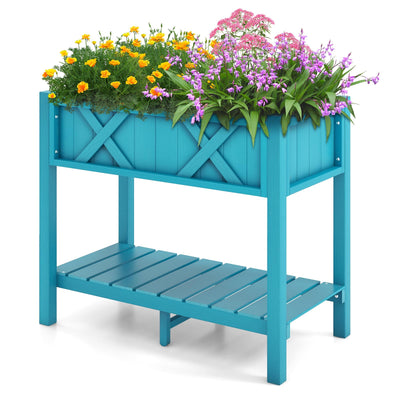 Lucktree HIPS Raised Garden Bed, Elevated Planter Box w/Legs, Storage Shelf, Drain Holes