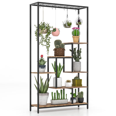 Lucktree 71" Tall Plant Stand Indoor, 6-Tier Metal Plant Shelf with 10 Hanging Hooks