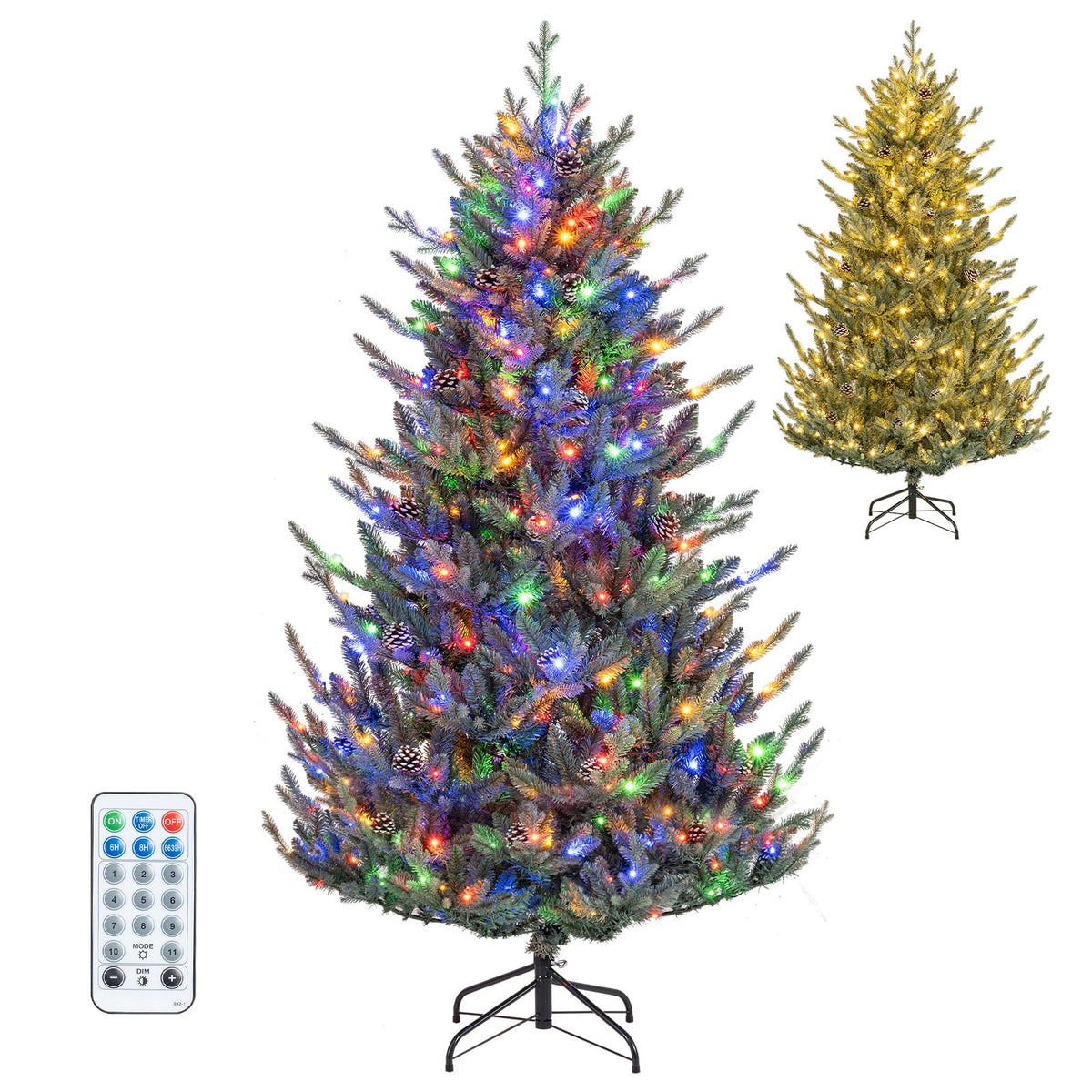 7.5FT Pre-lit Artificial Christmas Tree, Hinged Xmas Tree with 1306 Branch Tips