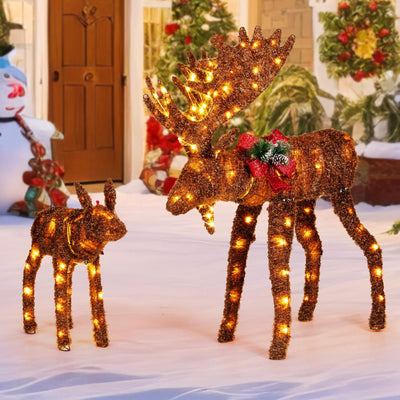 Lucktree 2 Pieces Lighted Christmas Moose Family, Light-up Xmas Deer Decorations with 170 LED Lights