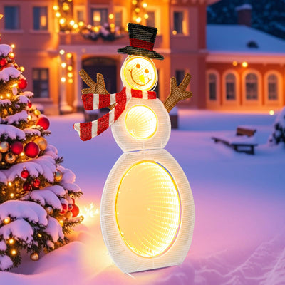 Lucktree 2.6 FT Lighted Christmas Decoration, Pre-Lit 2D Snowman with 3 Infinity Mirror Lights