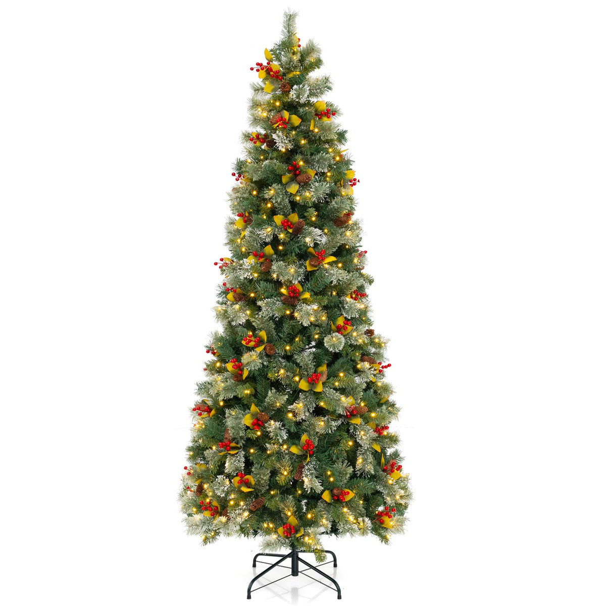 Lucktree 7.5ft Pre-Lit Artificial Christmas Tree, Hinged Xmas Tree with 1096 PVC & Pine Needles