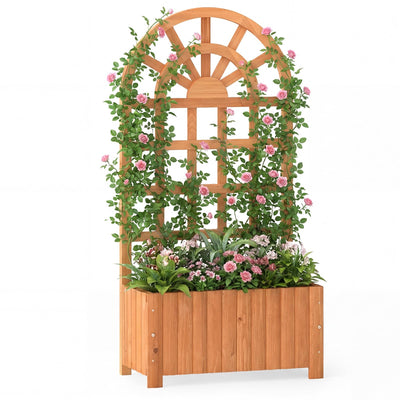 Lucktree Wooden Raised Garden Bed with Trellis 48 Inch Outdoor Screen