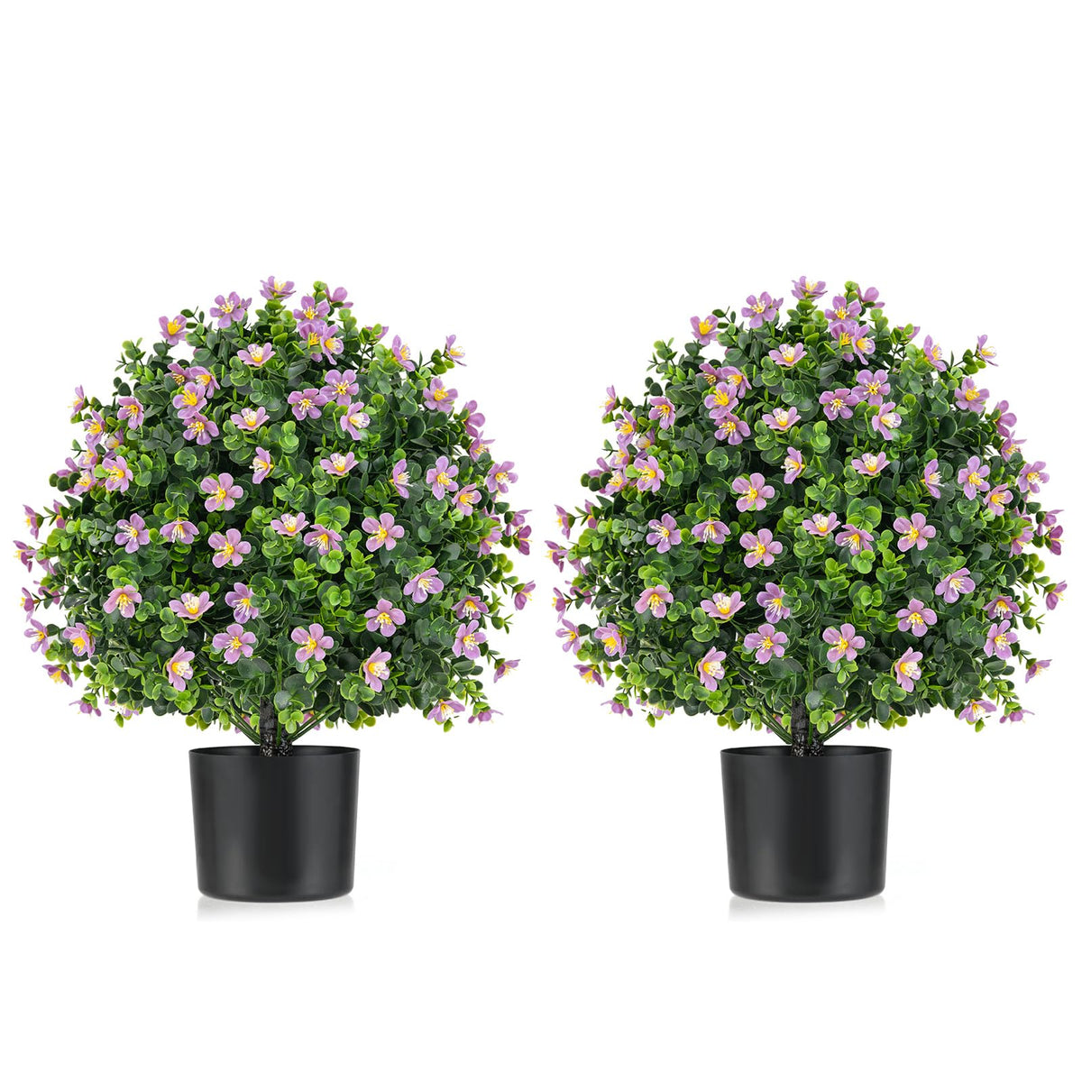 Lucktree Set of 2 Faux Potted Plants Artificial Shrubs Bushes with Flowers