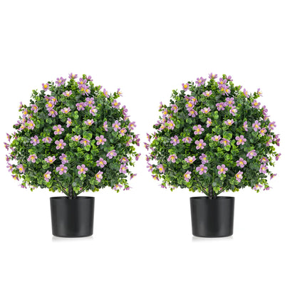 Lucktree Set of 2 Faux Potted Plants Artificial Shrubs Bushes with Flowers