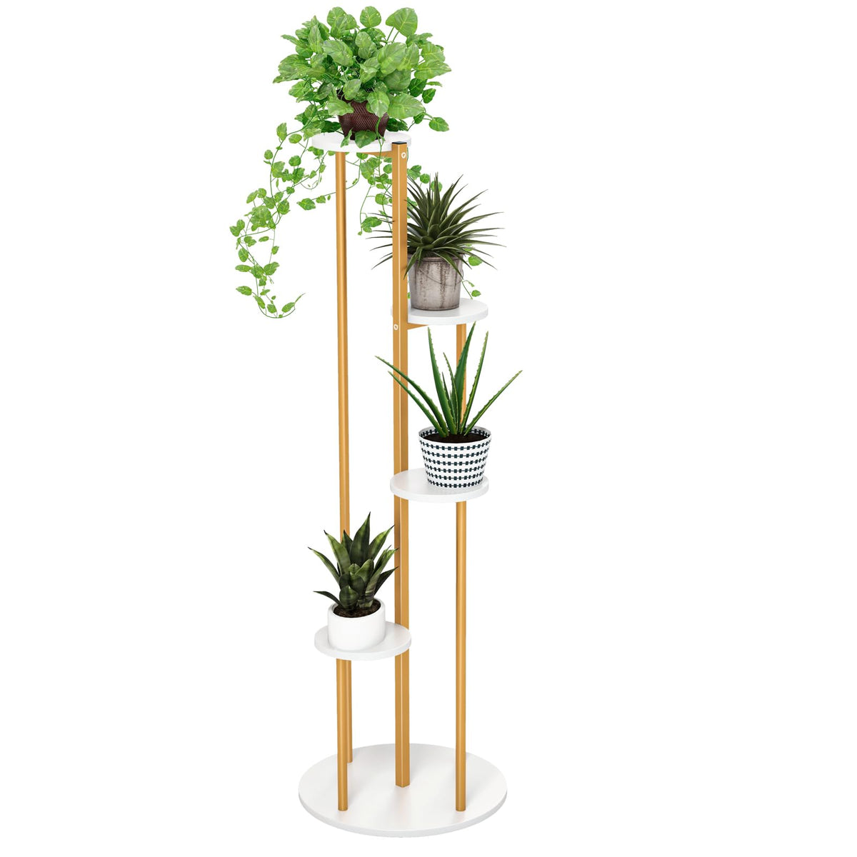 Lucktree 4 Tier Plant Stand Indoor, Tall Plant Shelf with Marble Texture for Multiple Potted Plants, Tiered Metal Plant Holder Flower Display Rack for Living Room Balcony Porch