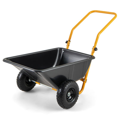 Lucktree Dual-Wheel Wheelbarrow, Heavy-Duty Garden Utility Cart with Built-in Stand, Pneumatic Tires, 330 Lbs Capacity, Foldable Handle