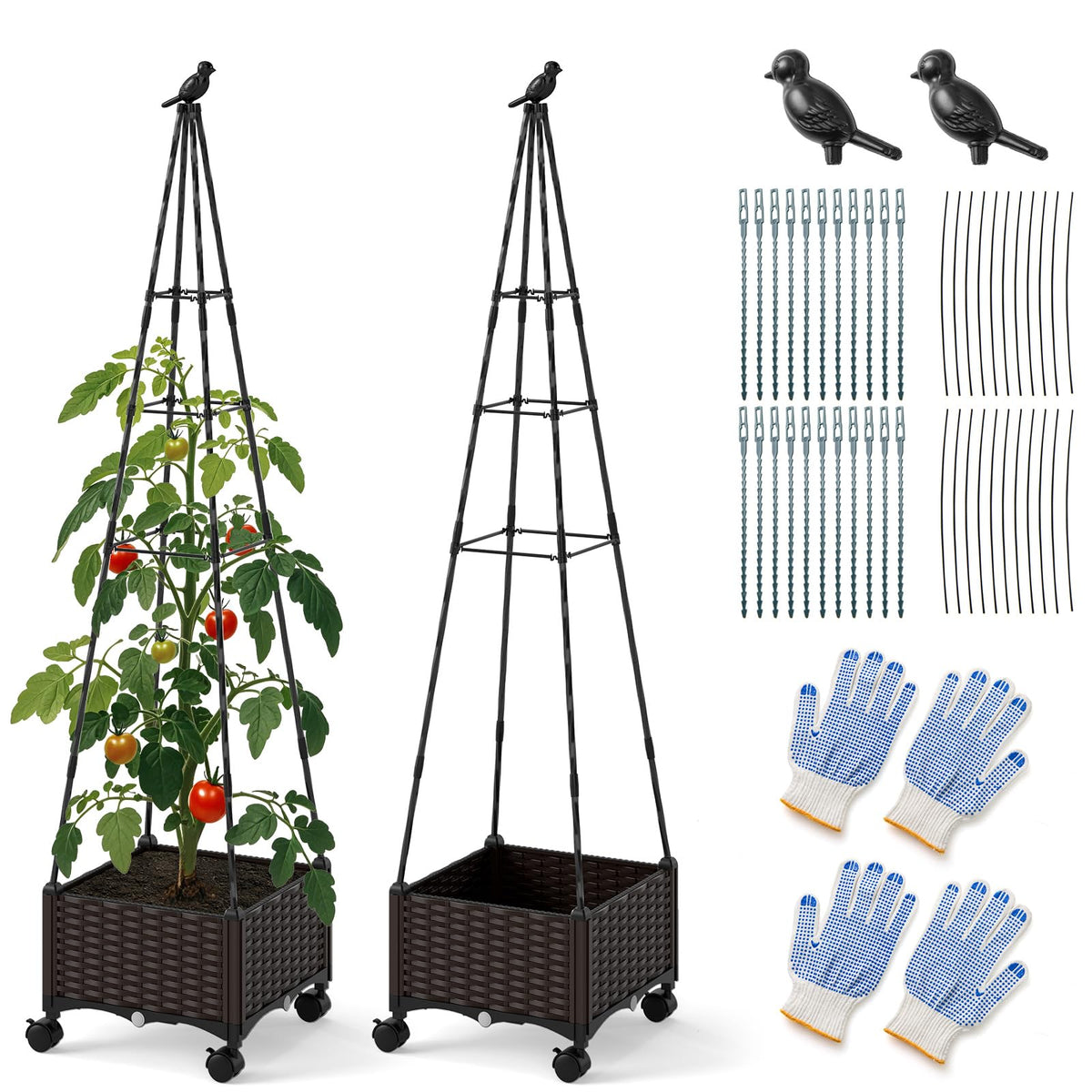 Lucktree Raised Garden Bed with Wheels & Tomato Cage