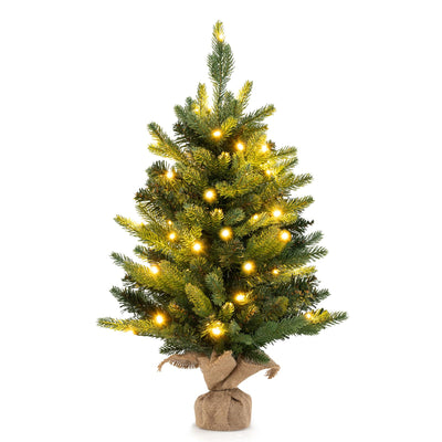 Lucktree 2ft Pre-Lit Tabletop Christmas Tree, Small Artificial Spruce Tree w/ 35 LED Lights