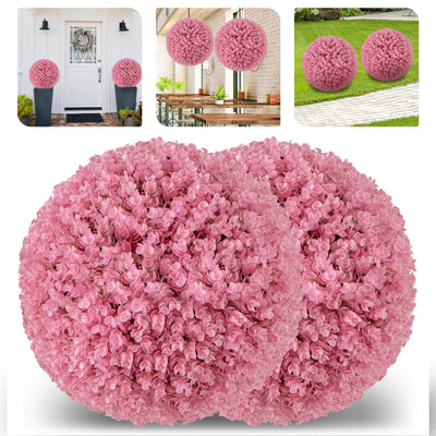 Lucktree 17.5 Inch Topiary Balls Artificial Outdoor Set of 2, Faux Pink Eucalyptus Decorative Balls