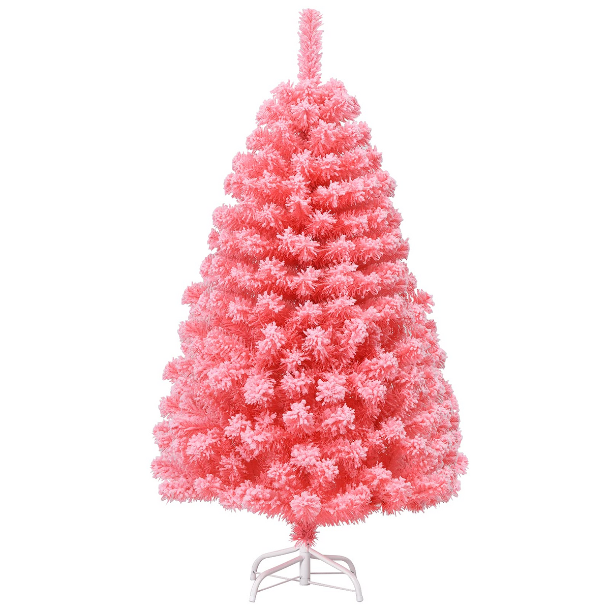 Lucktree 4.5ft Pink Artificial Christmas Tree, Unlit Hinged Snow Flocked Xmas Tree w/ 348 PVC Branch Tips & Metal Stand - LucktreeUS