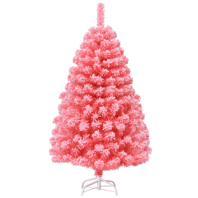 Lucktree 4.5ft Pink Artificial Christmas Tree, Unlit Hinged Snow Flocked Xmas Tree w/ 348 PVC Branch Tips & Metal Stand - LucktreeUS