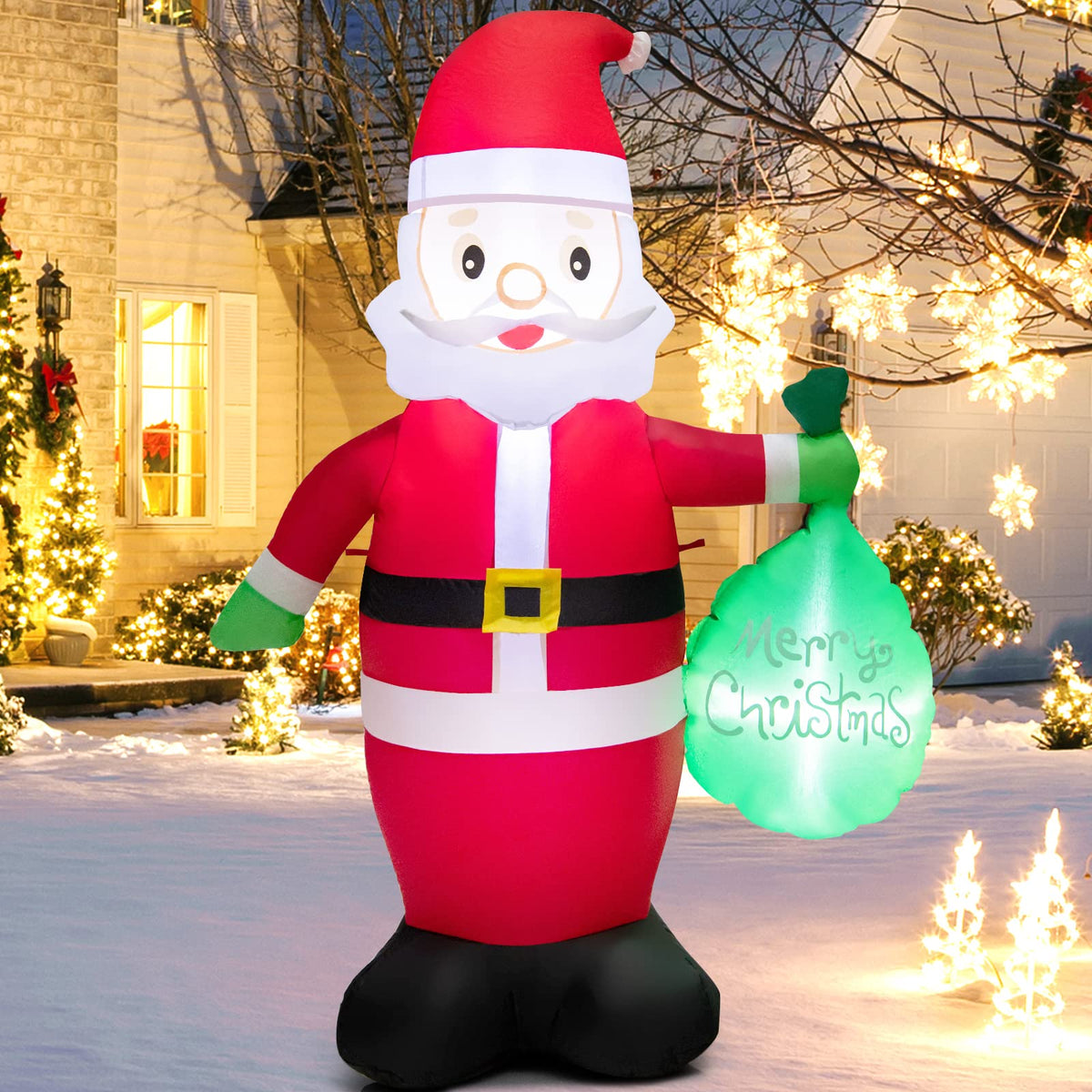 Lucktree Inflatable christmas Snowman, Santa Claus, Built-in Colorful LED Lights