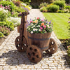 Lucktree Wooden Wagon Planter with Wheels Rustic Wood Plant Stand(Solid Wheel)