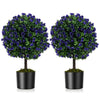 Lucktree 22'' Artificial Purple Rose Topiary Ball Tree Set of 2 Faux Potted Plants Artificial Shrubs Bushes with Flowers