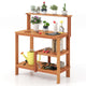 Lucktree 4-Tier Potting Bench, Solid Wood Gardening Workstation w/Open Storage Shelves