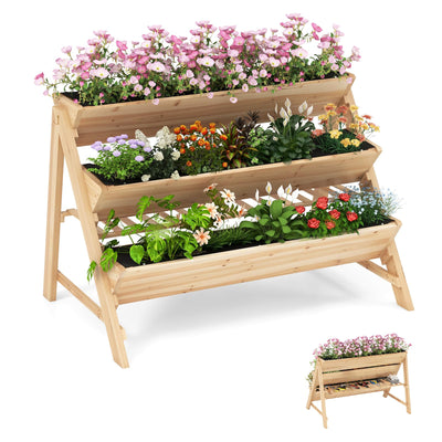 Lucktree 3-Tier Raised Garden Bed, Wooden Vertical Planter Box with Storage Shelf