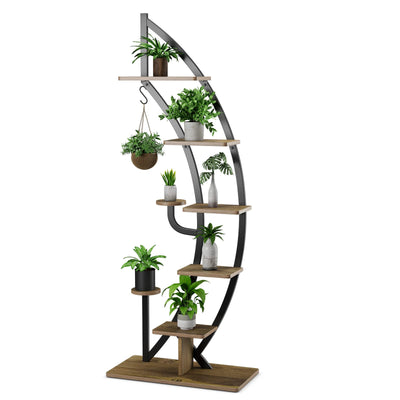 Lucktree 6 Tier Metal Plant Stand Indoor, 61" Half Moon Plant Shelf