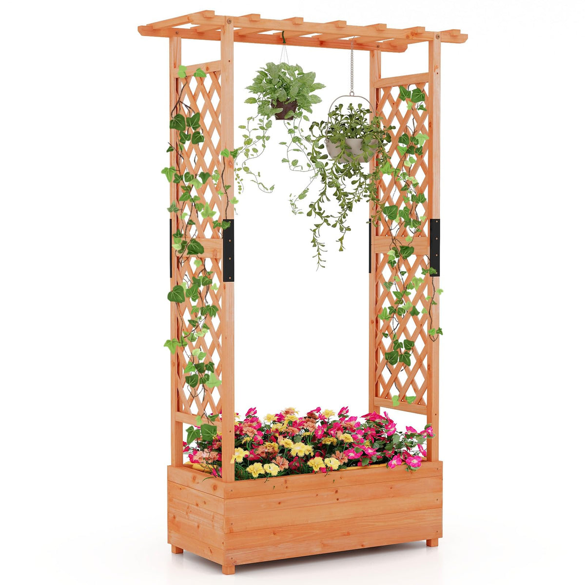 Lucktree Raised Garden Bed with 2-Sided Trellis & Hanging Roof