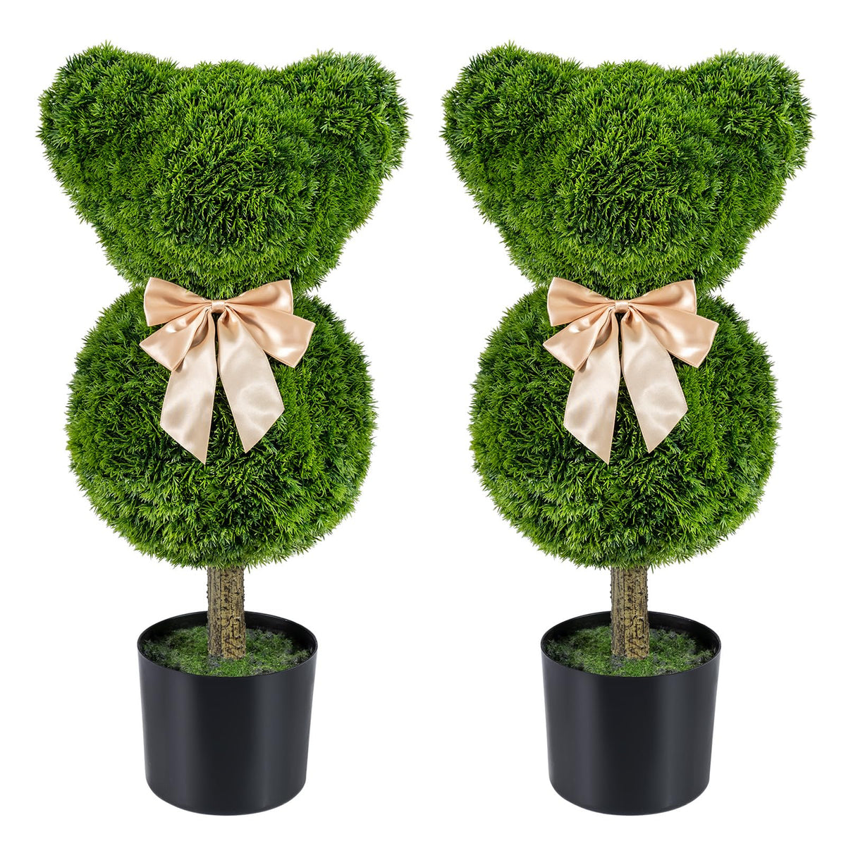 Lucktree 2 Pcs Bear Topiary Trees with Pots 24.5" Decorative Artificial Animal Shrubs