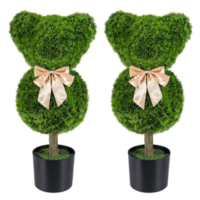 Lucktree 2 Pcs Bear Topiary Trees with Pots 24.5" Decorative Artificial Animal Shrubs