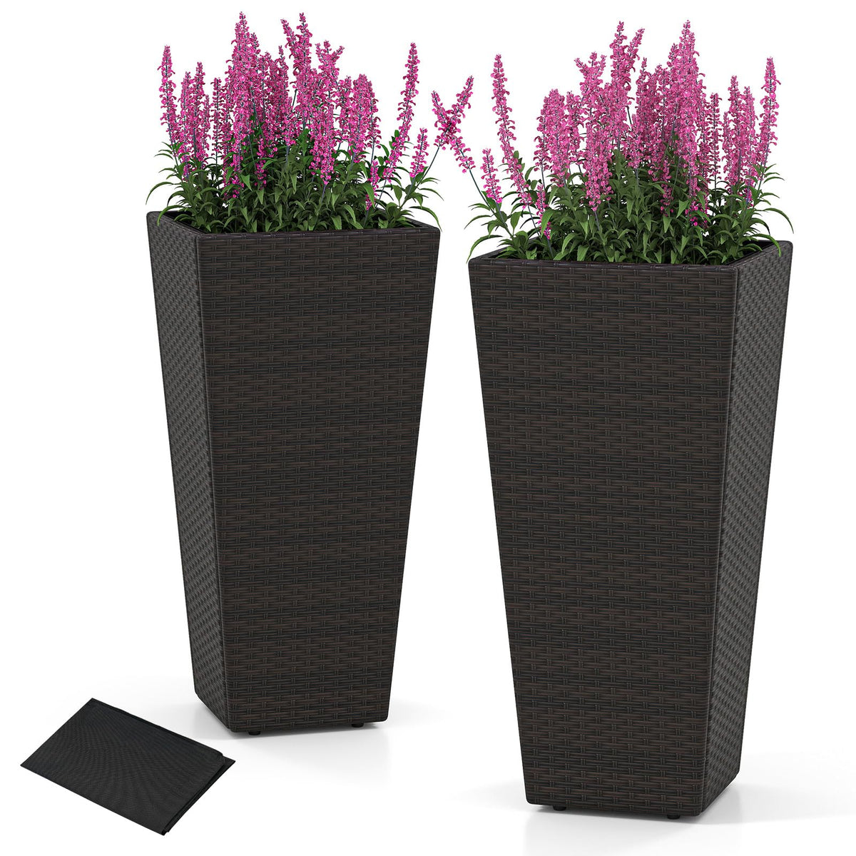 Lucktree Set of 2 Outdoor Wicker Flower Pot 30 Inch Tall Planters with Drainage System PE Rattan Flower Pots
