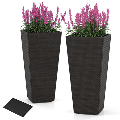 Lucktree Set of 2 Outdoor Wicker Flower Pot 30 Inch Tall Planters with Drainage System PE Rattan Flower Pots