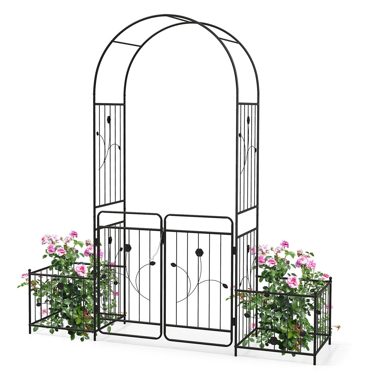 Lucktree Garden Arch with Planter - 87 inch Metal Garden Arbor with Gate