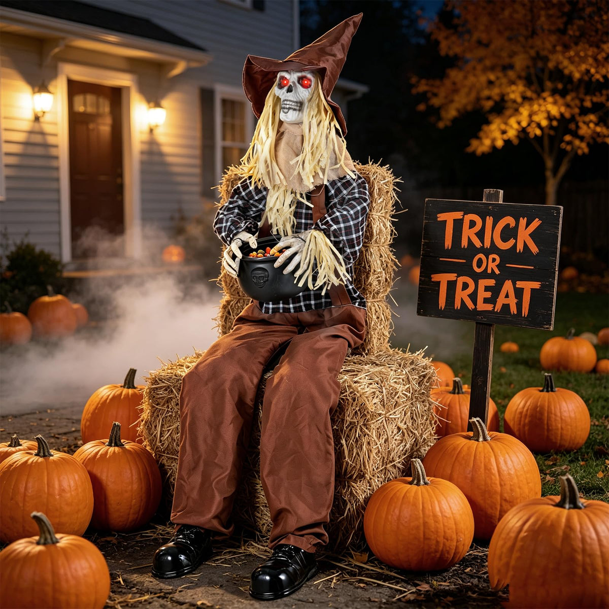 Lucktree 4.4 FT Animated Halloween Sitting Scary Scarecrow Decoration