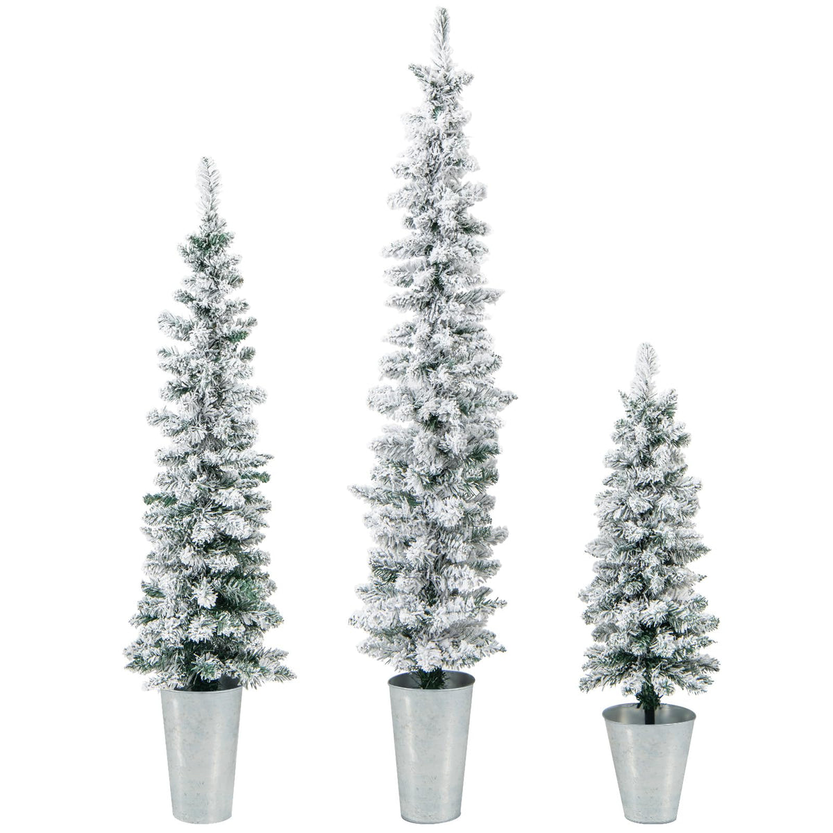 Lucktree Set of 3 Artificial Christmas Tree, 3' 4' 5' Slim Pencil Xmas Tree with Silver Metal Buckets