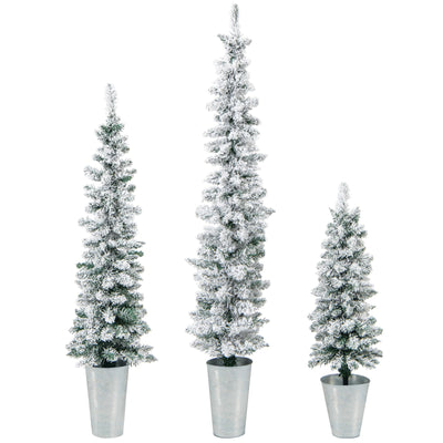 Lucktree Set of 3 Artificial Christmas Tree, 3' 4' 5' Slim Pencil Xmas Tree with Silver Metal Buckets