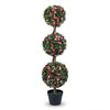Lucktree 43.5" Faux Potted Floral Plant Artificial Triple Ball Rose Topiary Tree ( 1/2 pack )