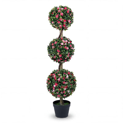 Lucktree 43.5" Faux Potted Floral Plant Artificial Triple Ball Rose Topiary Tree ( 1/2 pack )