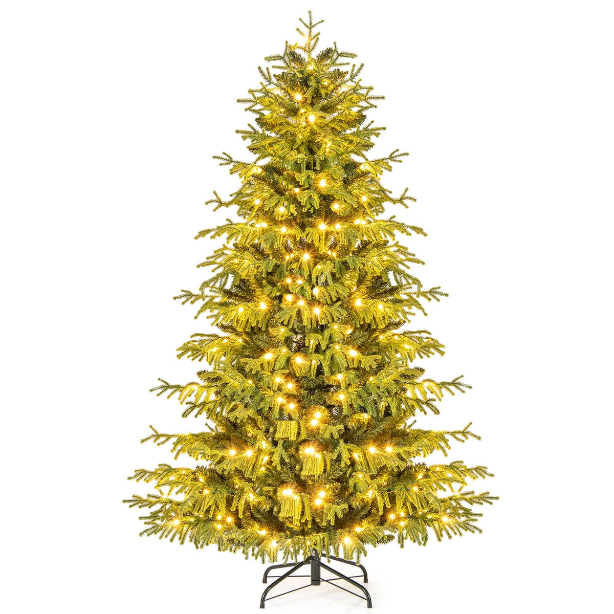 Lucktree Pre-Lit Artificial Christmas Tree with PVC & Soft TPE Branch Tips & Foldable Metal Stand