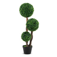 Lucktree 3ft Artificial Boxwood Topiary Ball Tree, Faux Potted Plants with Solid Wood Trunks