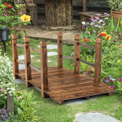 Lucktree 5 ft Garden Bridge - Stained Wood Arc Footbridge Walkway