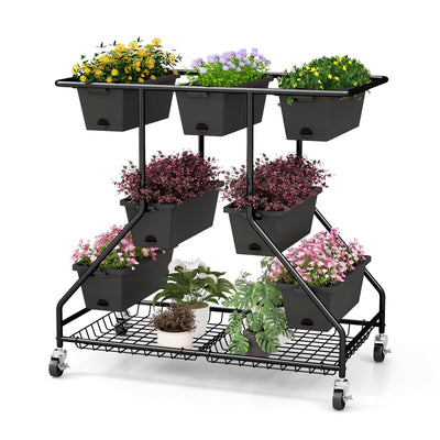 Lucktree Rolling Raised Garden Bed w/ 7 Planter Boxes, Storage Baskets, Drainage Holes