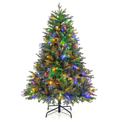 Lucktree Pre-Lit Artificial Christmas Tree, Hinged Xmas Tree with Warm-White & Multi-Color LED Lights