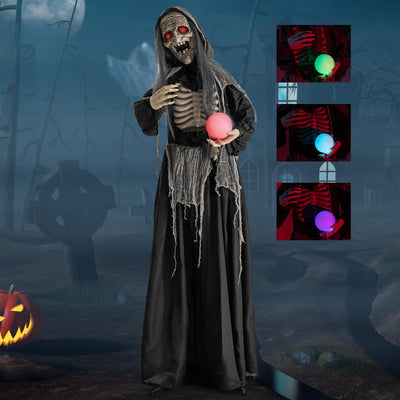 Lucktree 6 FT Halloween Animatronics Standing Witch, Talking Animated Wicked Witch with Light Up Eyes & Magical Ball