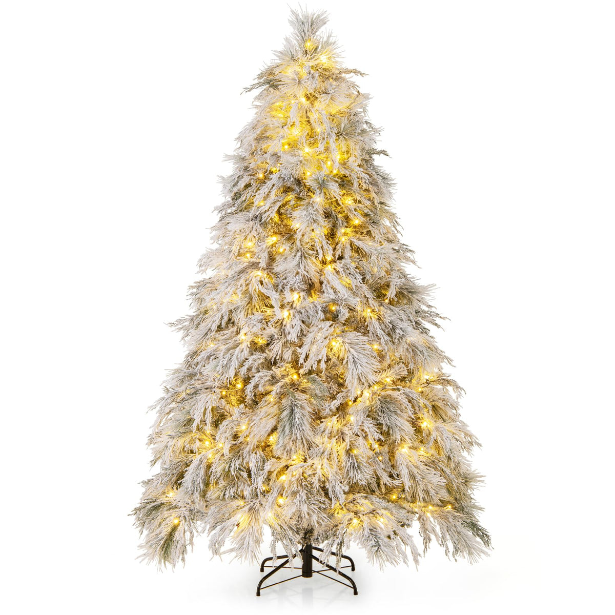 Lucktree 7ft Pre-Lit Snow Flocked Christmas Tree, Artificial Hinged Full Xmas Tree with 743 PVC & Pine Needles