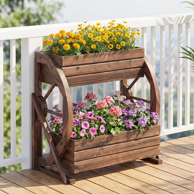 Lucktree Wooden Wagon Planter Box for Patio Garden Balcony