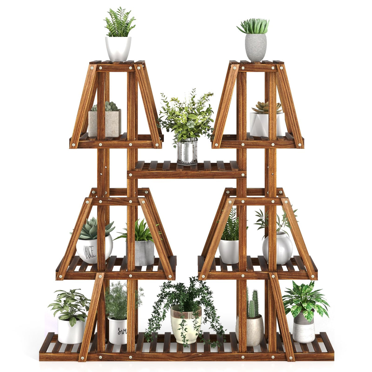 Lucktree Wood Plant Stand, 5-Tier 10 Potted Trapezoid Plant Holder Rack for Multiple Plants