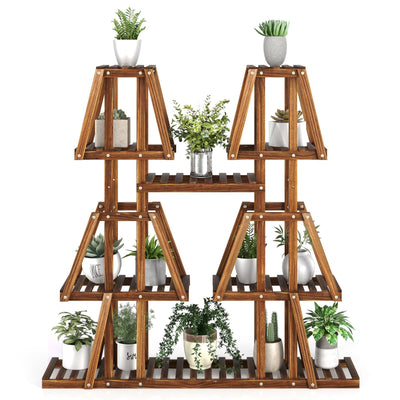 Lucktree Wood Plant Stand, 5-Tier 10 Potted Trapezoid Plant Holder Rack for Multiple Plants