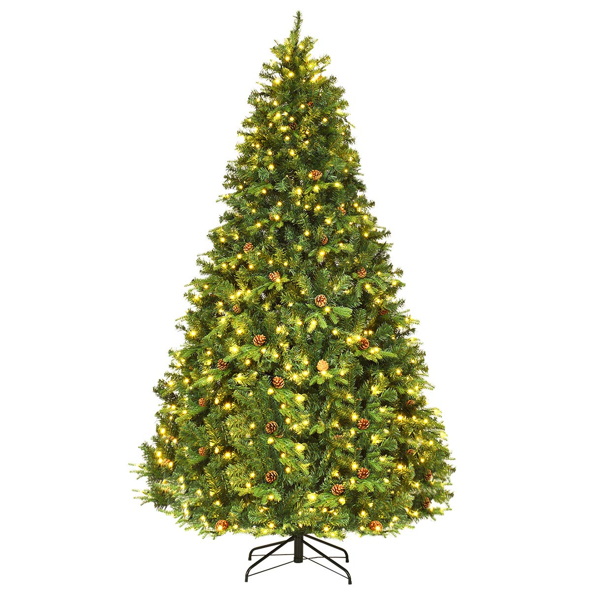 7/7.5/8 ft Pre-Lit Christmas Tree, 925 Hinged Tips with Pine Cones