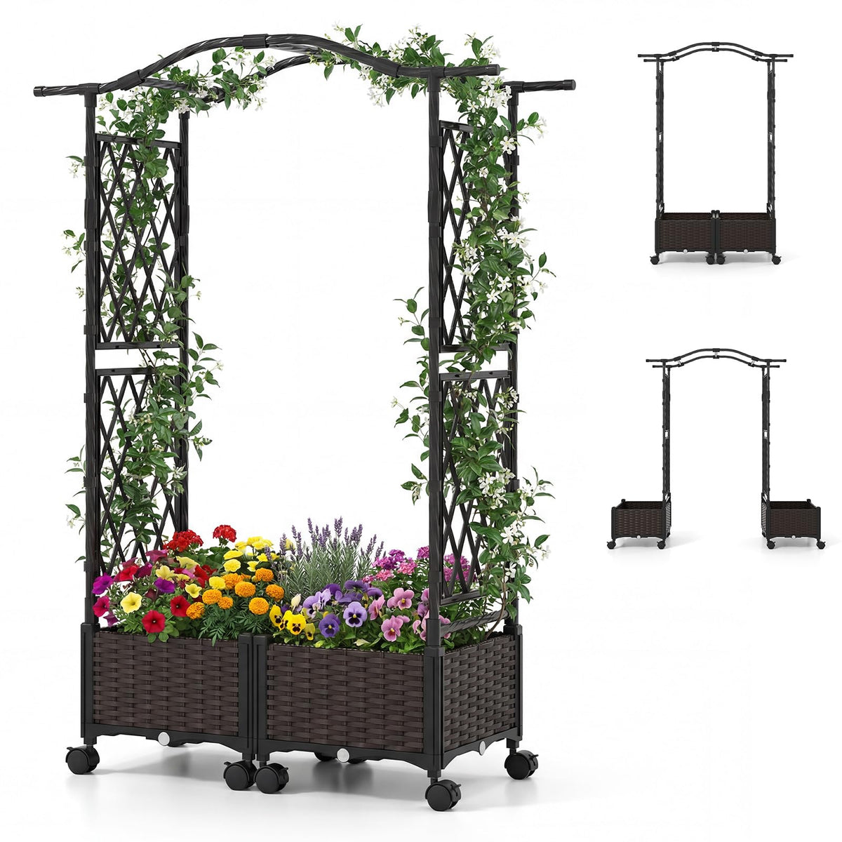 Lucktree Planter Boxes with Arch Trellis for Climbing Vines Vegetables Flowers