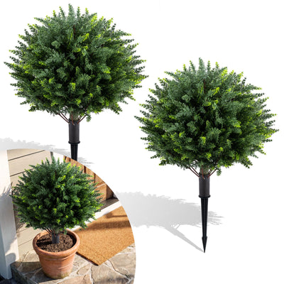 Lucktree 27.5" Artificial Cypress Topiary Trees Set of 2 for Front Porch Patio Home Decoration